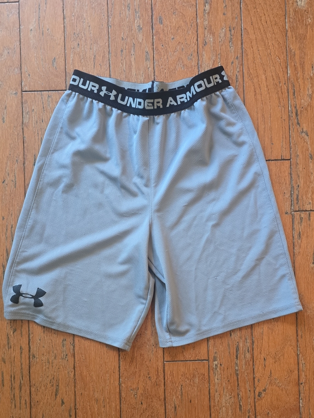 Under Armour Boy’s Gray Athletic Mesh Shorts with Black Branded Waistband